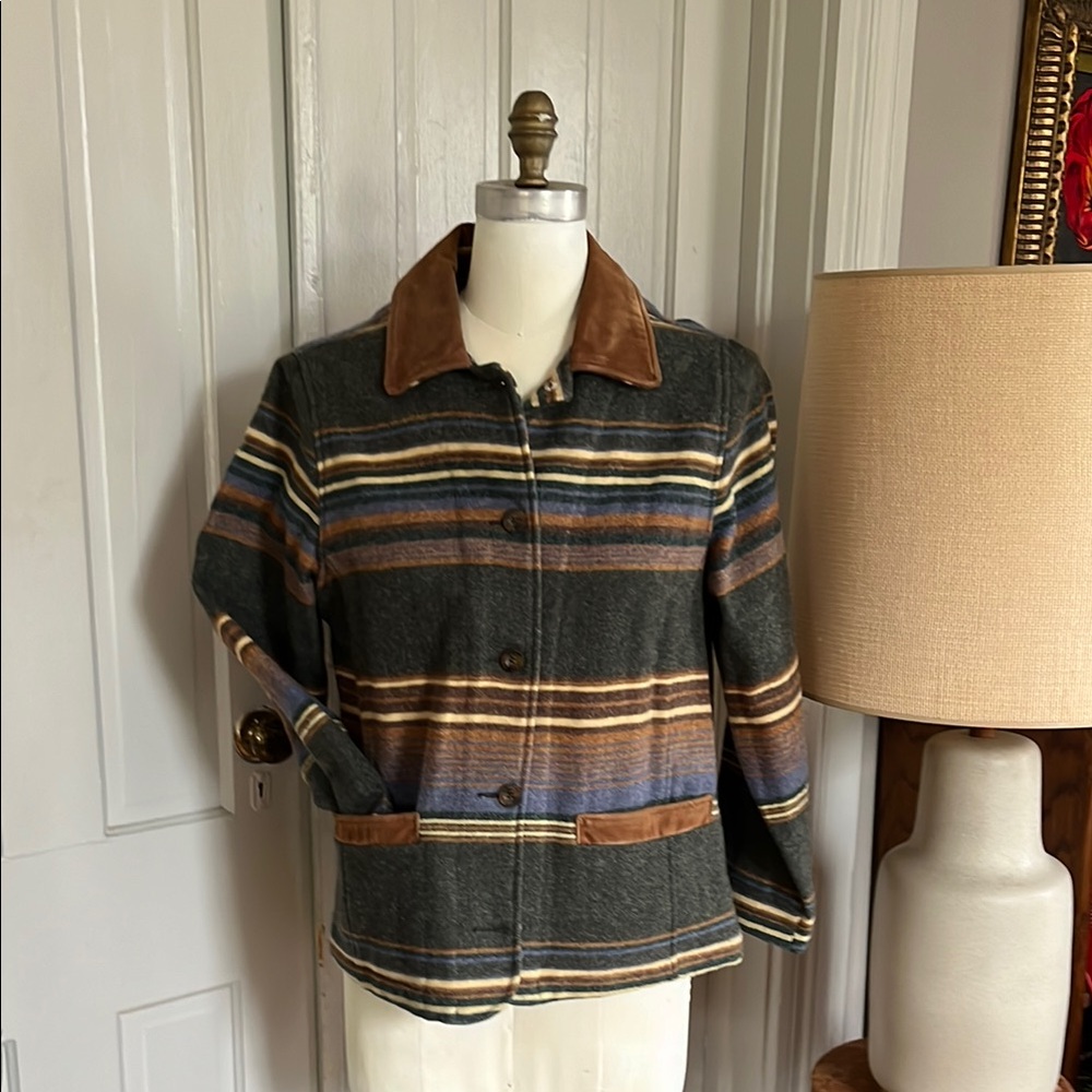 Pendleton Striped Wool Jacket - Green and Brown